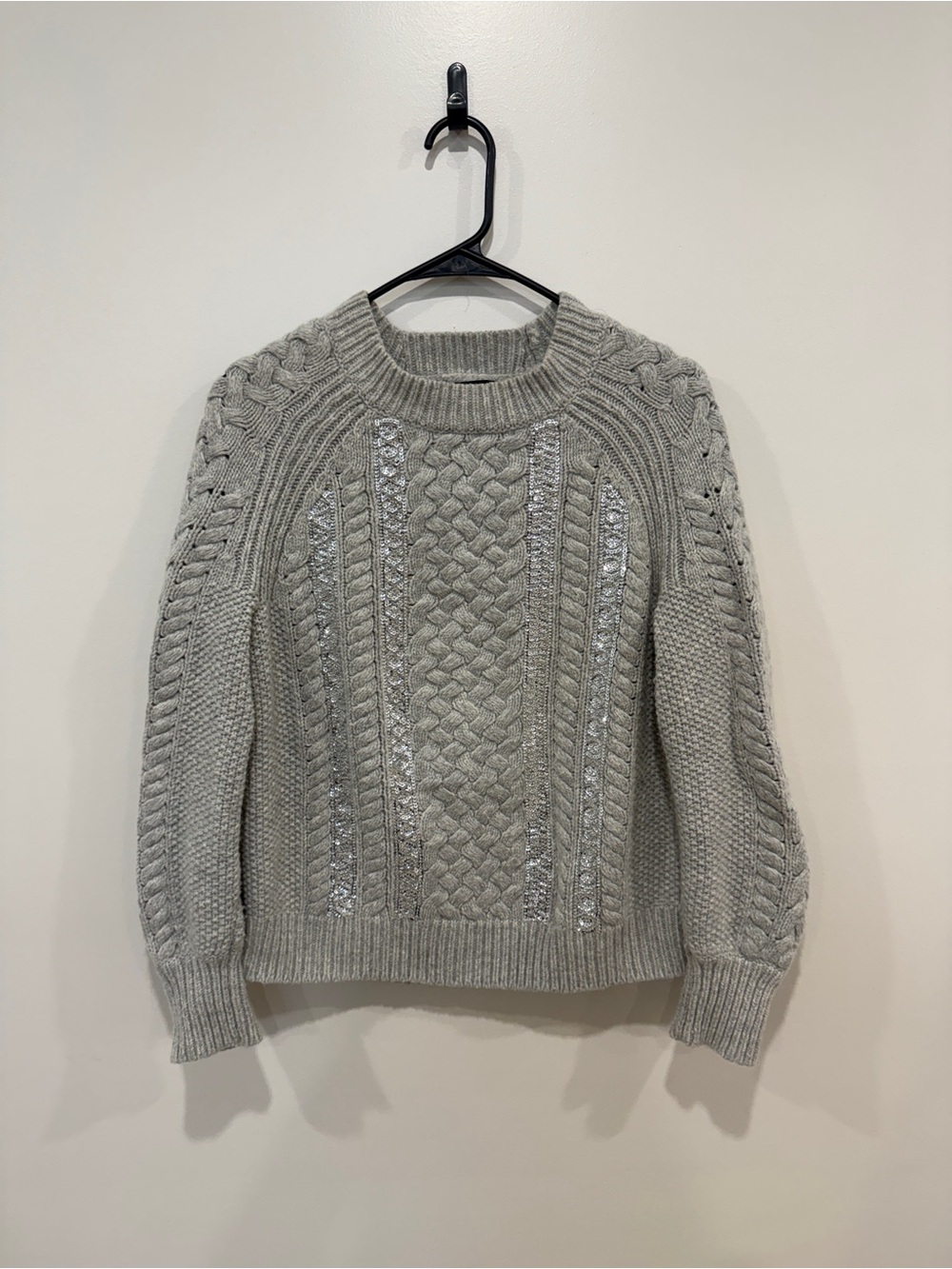 J.CREW Chunky Cable Knit Sweater in Light Gray
